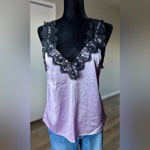 Elegant Lavender Camisole with Black Eyelash Lace